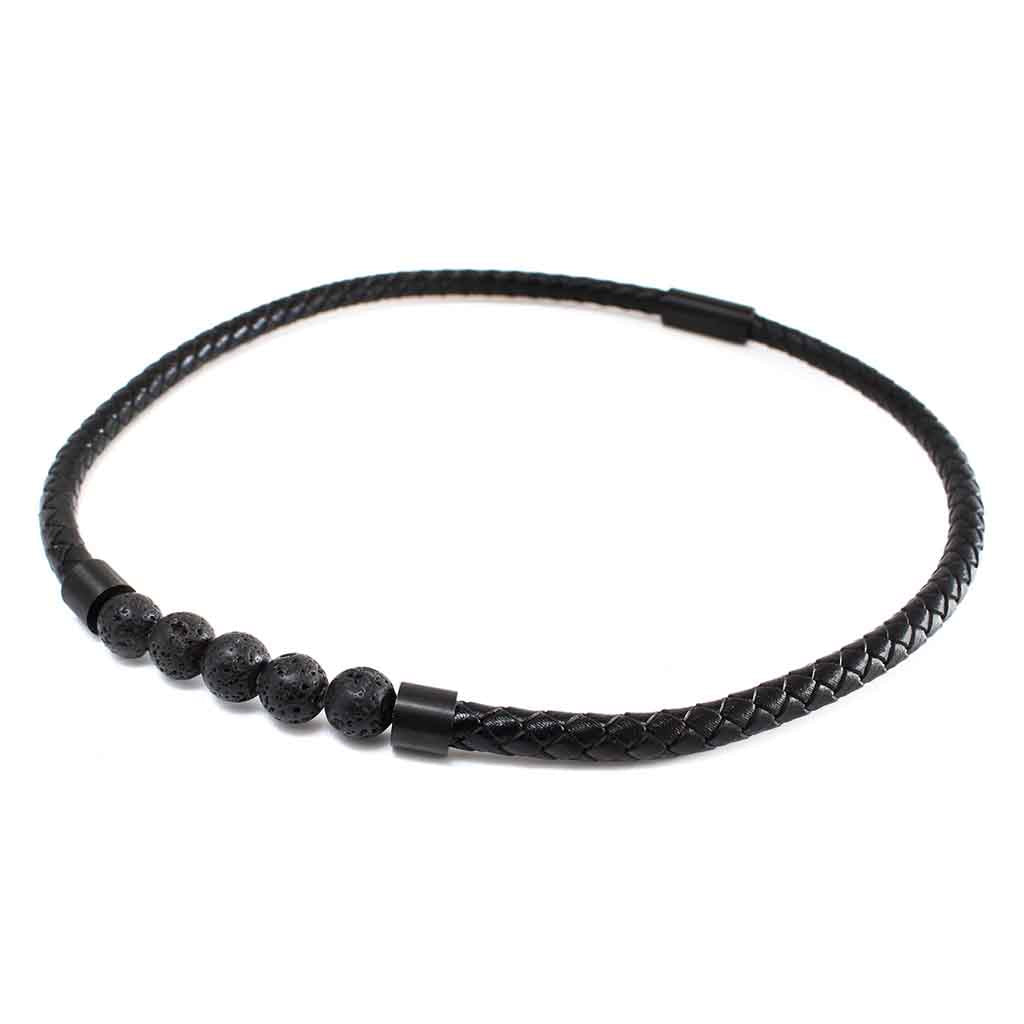 Collar Choker Cuero y Piedra Volcánica con broche imantado