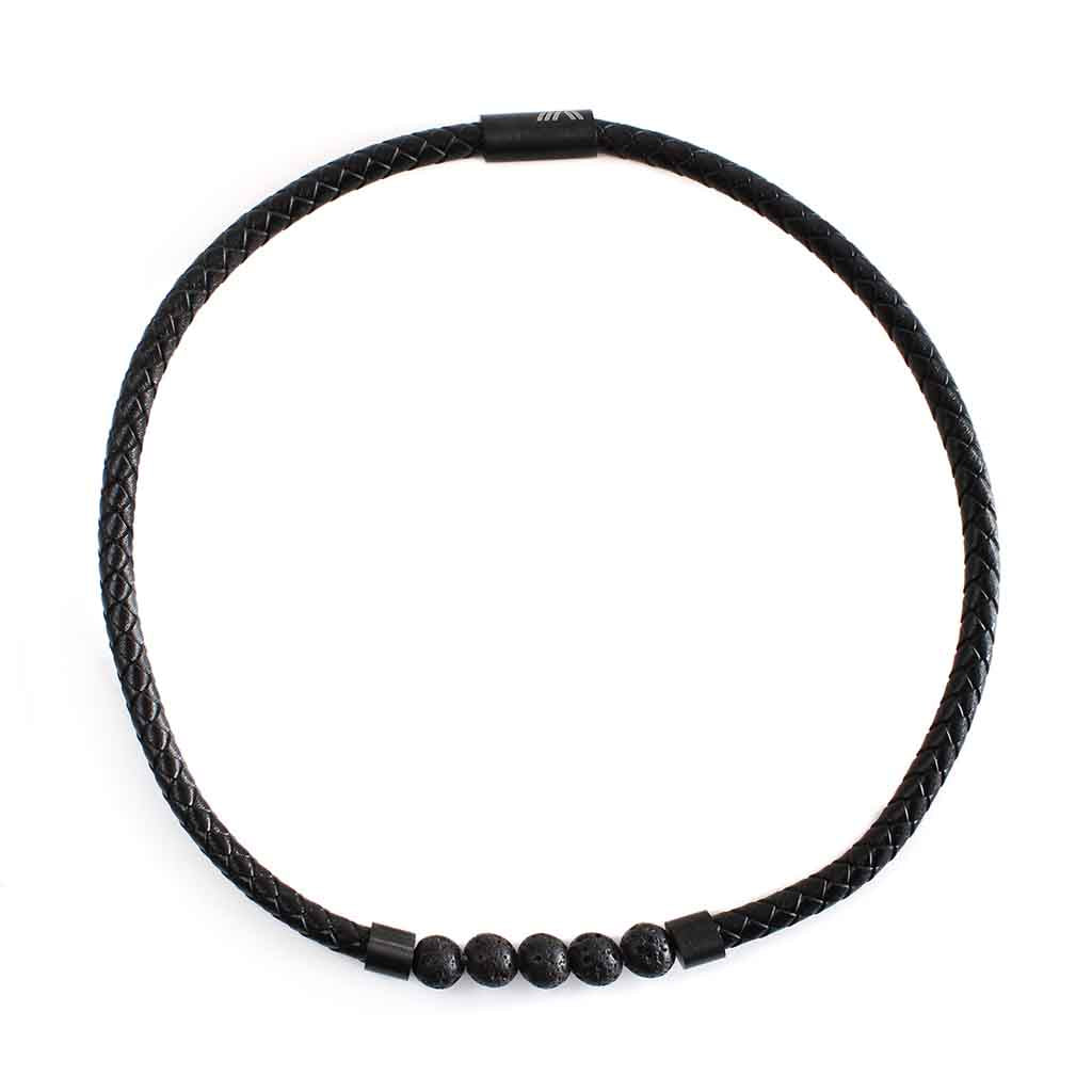 Collar Choker Cuero y Piedra Volcánica con broche imantado