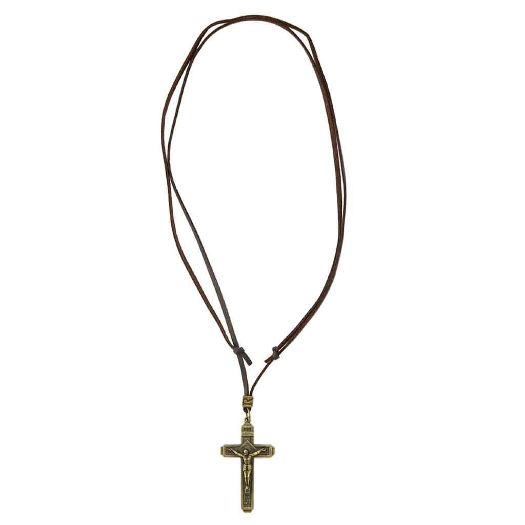 Collar Cadena Cuero Crucifijo Cruz Hombre Mujer Jesucristo