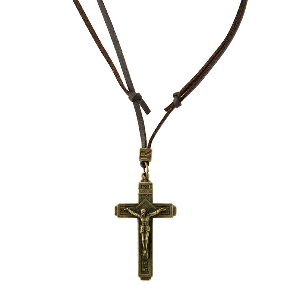 Collar Cadena Cuero Crucifijo Cruz Hombre Mujer Jesucristo