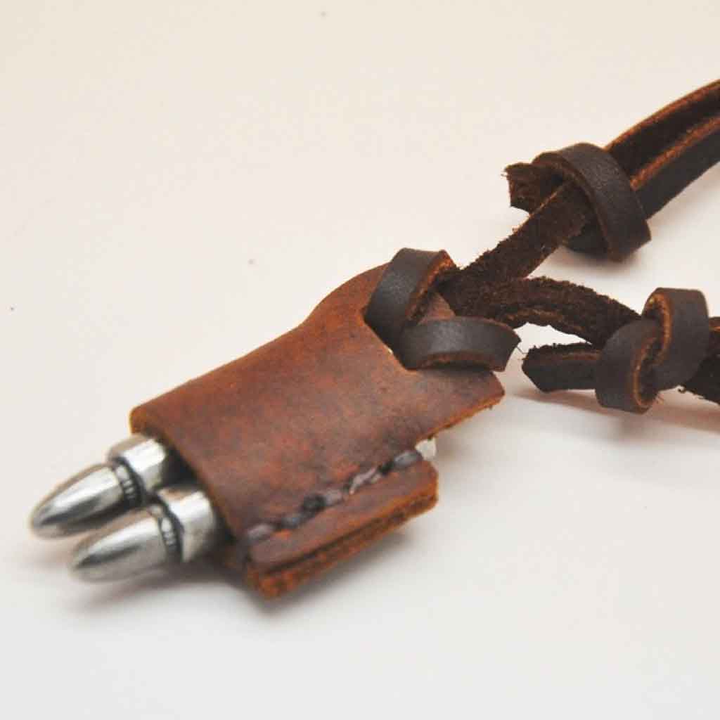 Collar De Cuero Hombre Café Dije De Doble