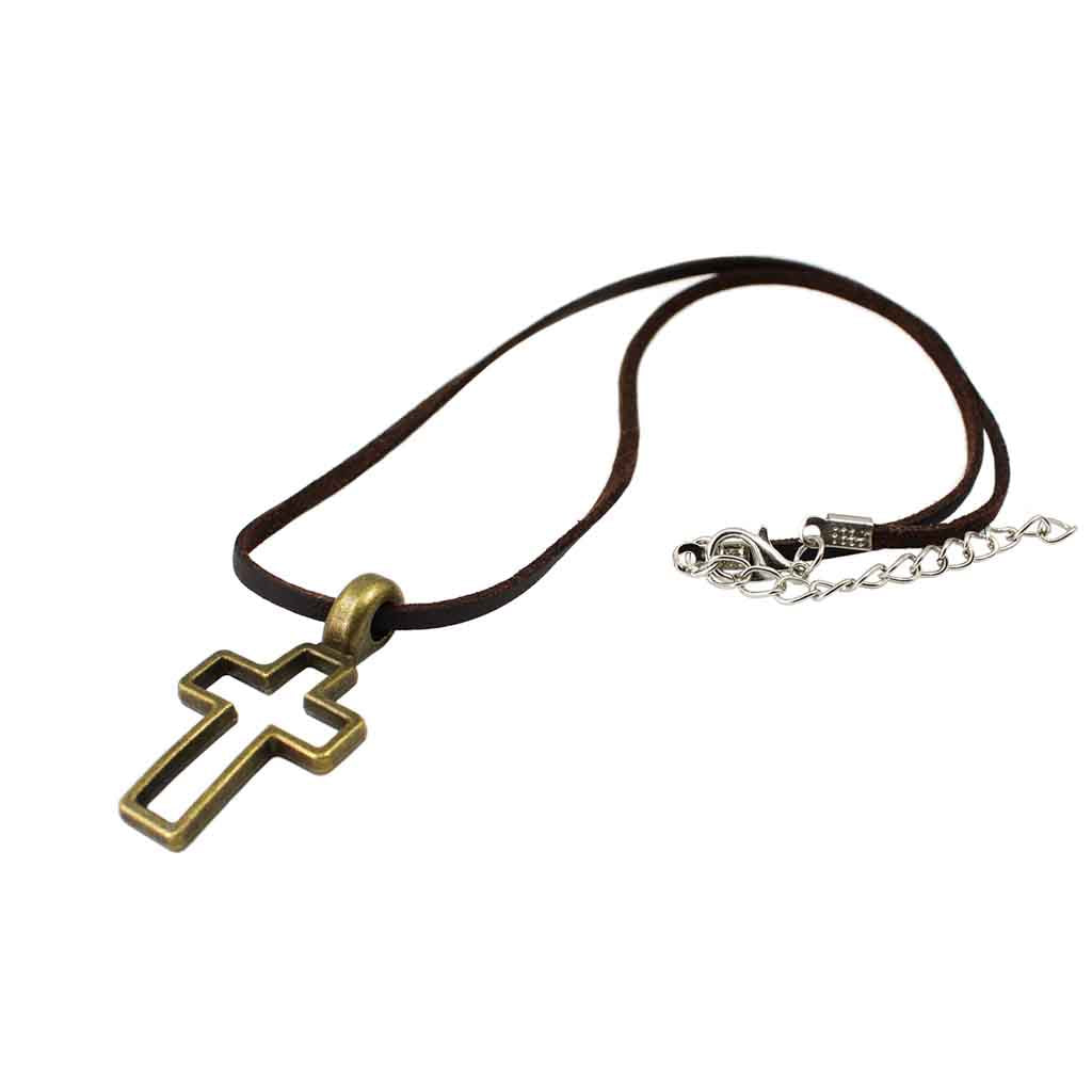 Collar con Silueta de Cruz en Acero Color Bronce