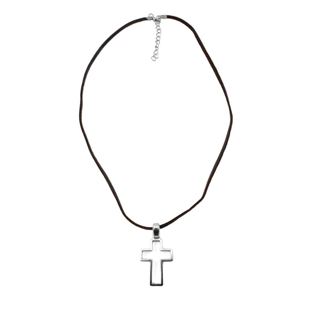 Collar con Silueta de Cruz en Acero Color Plata