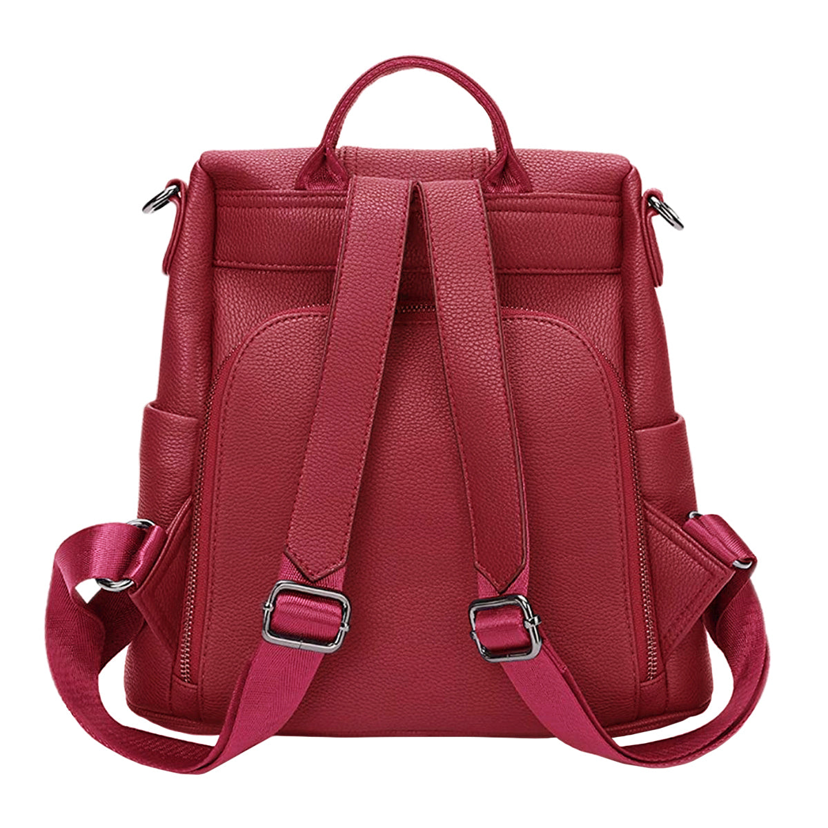 Mochila Cartera Mujer Antirrobo Cuero Rojo