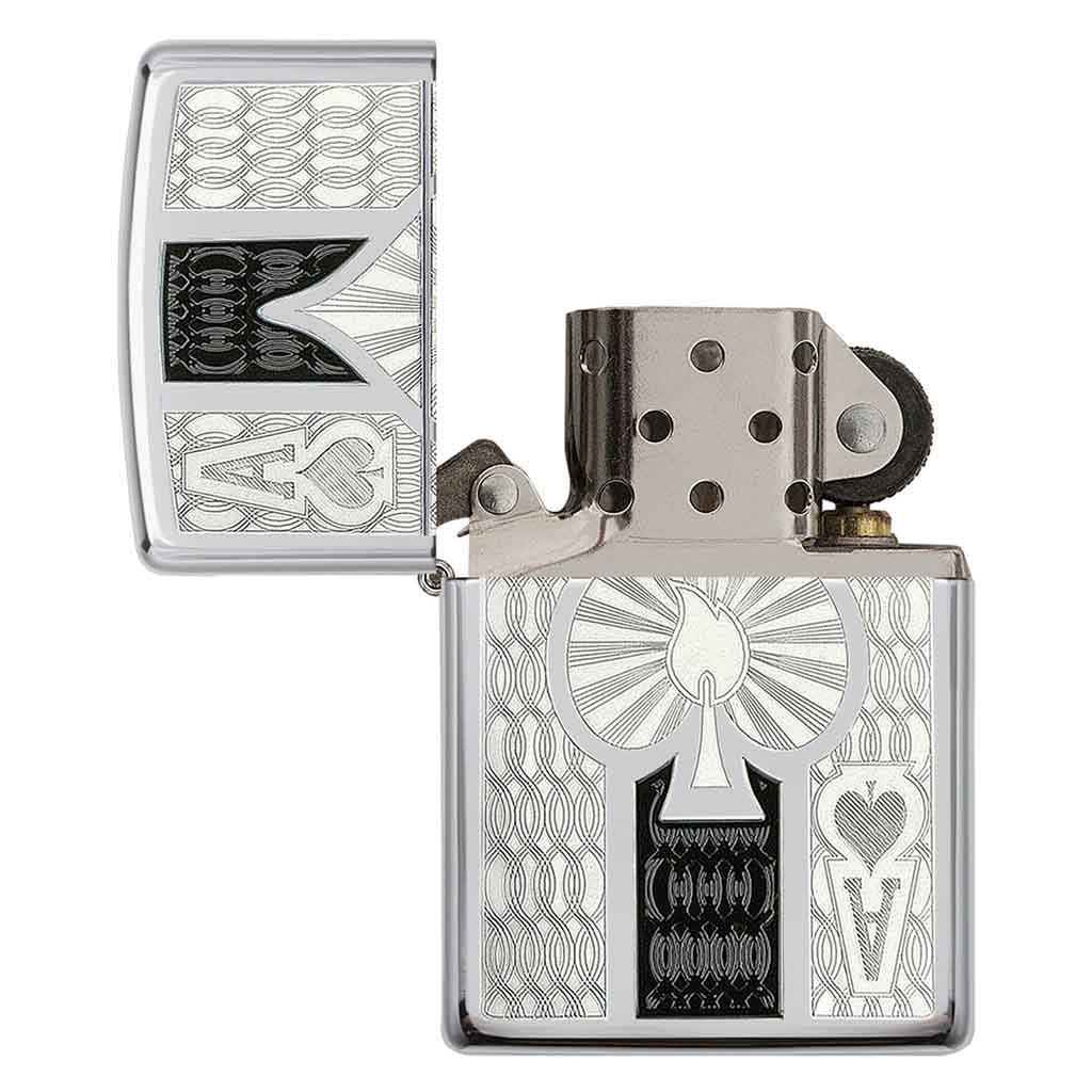 Encendedor Zippo Lighter Intricate Spade Design Plateado