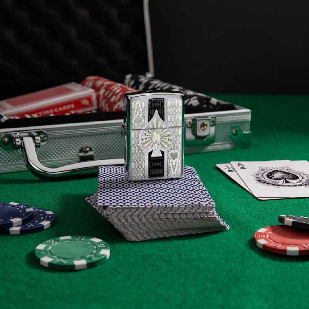 Encendedor Zippo Lighter Intricate Spade Design Plateado