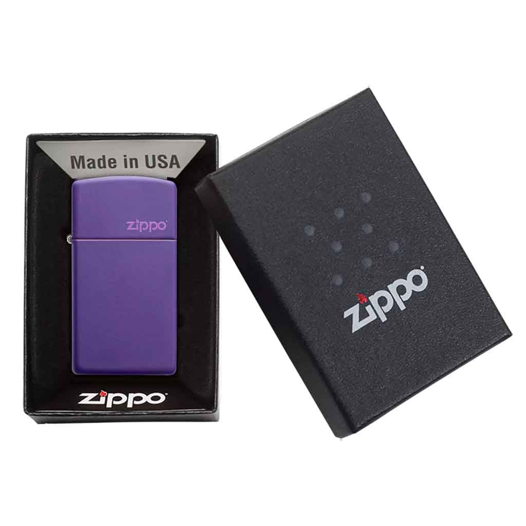 Encendedor Zippo Lighter Slim Purple Matte Logo Morado