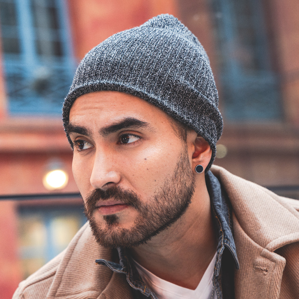 Pack x2 Gorros Beanie Plomo y Gorro Algodón Relieve Negro