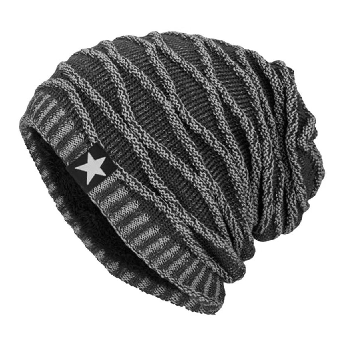 Pack x2 Gorros Tejido con Relieve y Forro Polar Gris y Azul