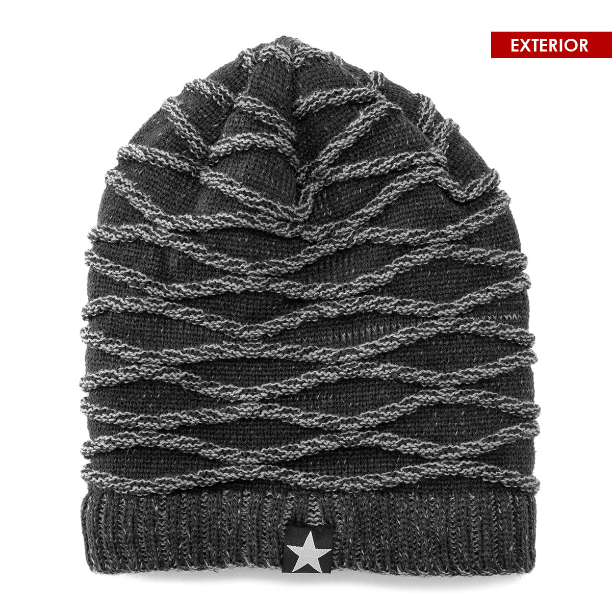 Pack x2 Gorros Tejido con Relieve y Forro Polar Gris y Negro