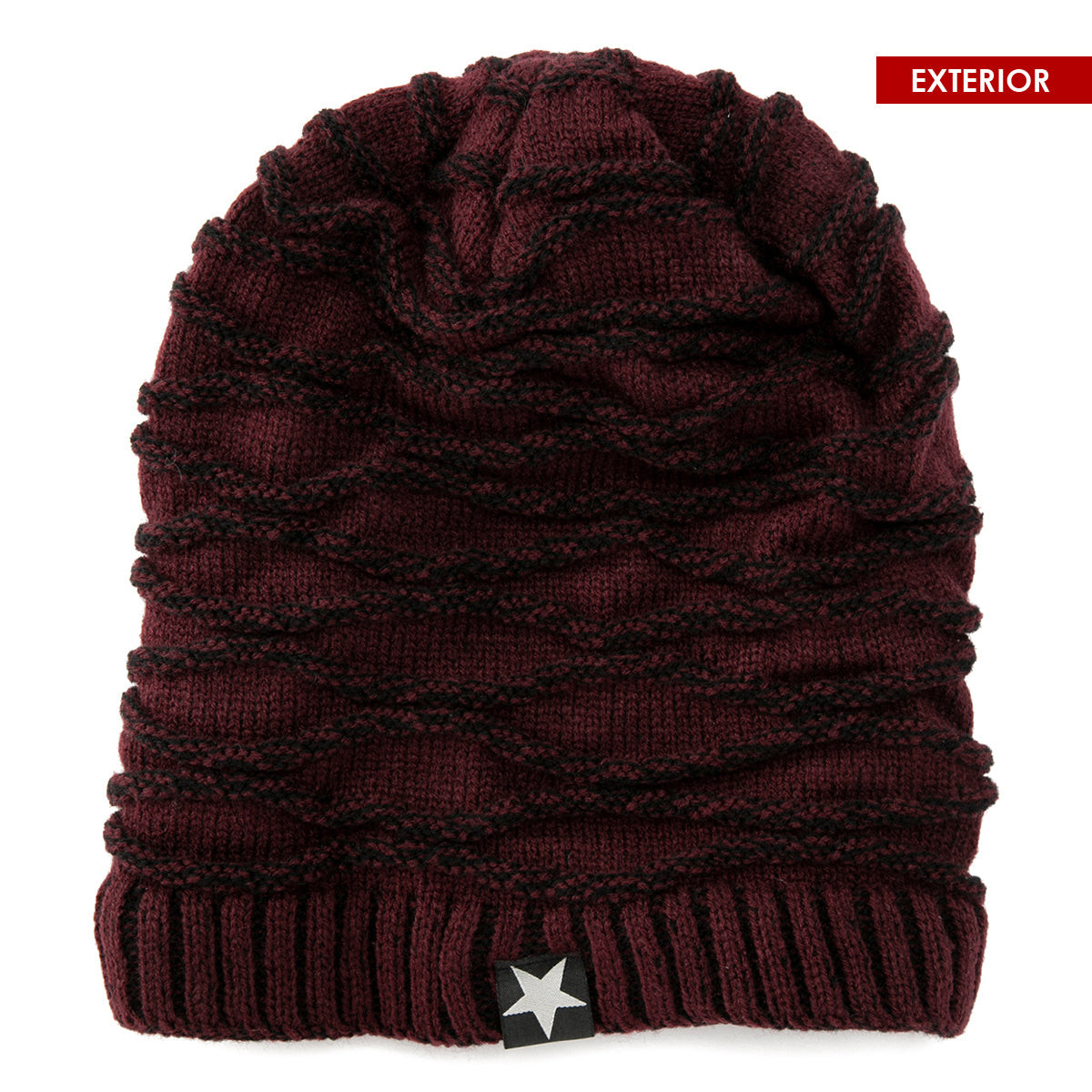 Pack x2 Gorros Tejido con Relieve y Forro Polar Burdeos y Café