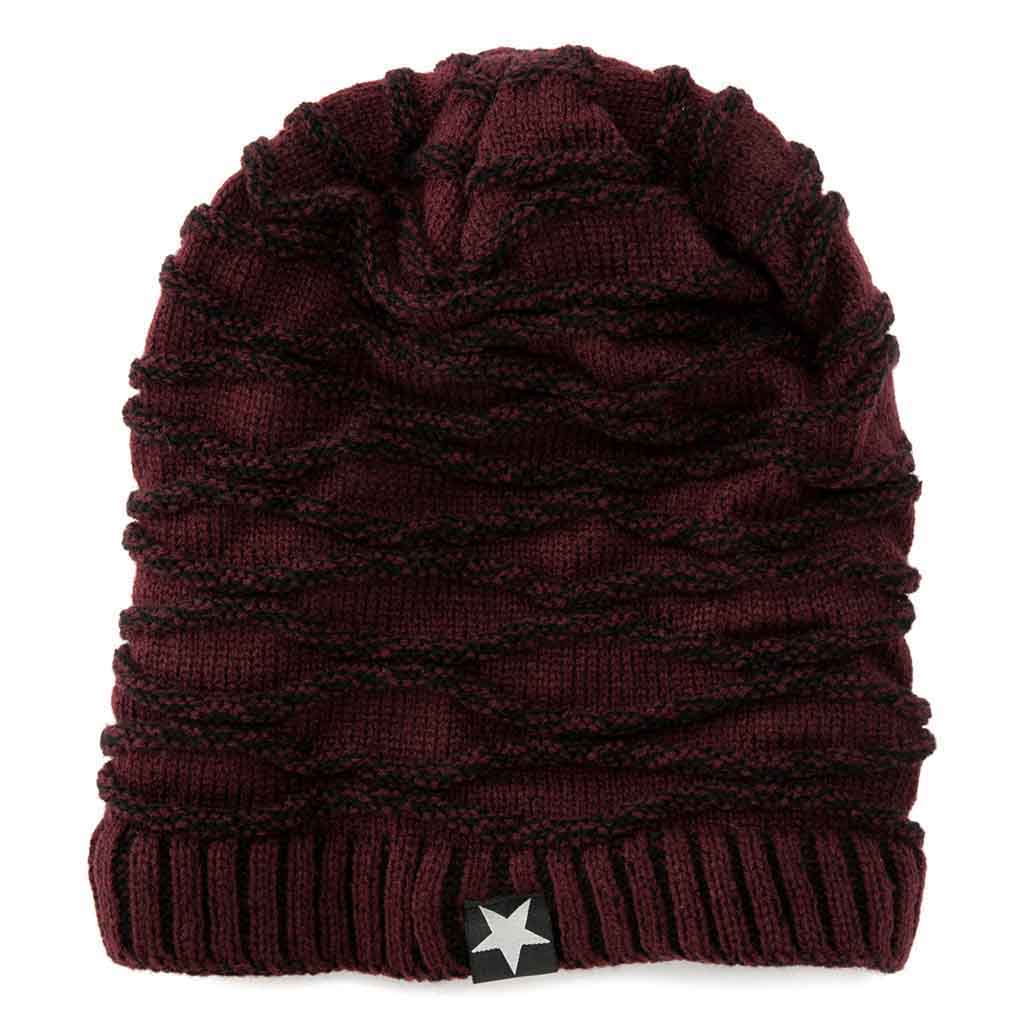 Gorro Tejido en Lana de Relieve con Forro de Polar Burdeo