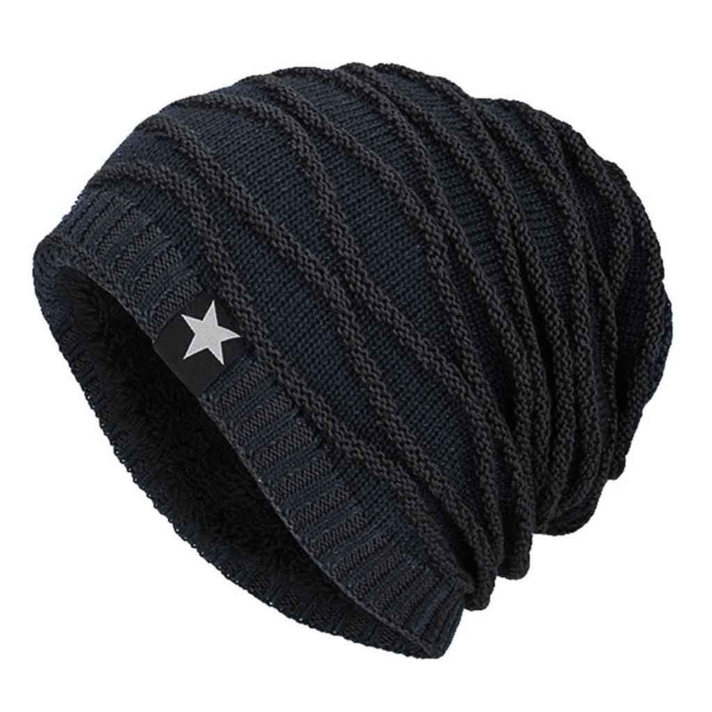 Gorro Tejido en Lana de Relieve con Forro de Polar Azul