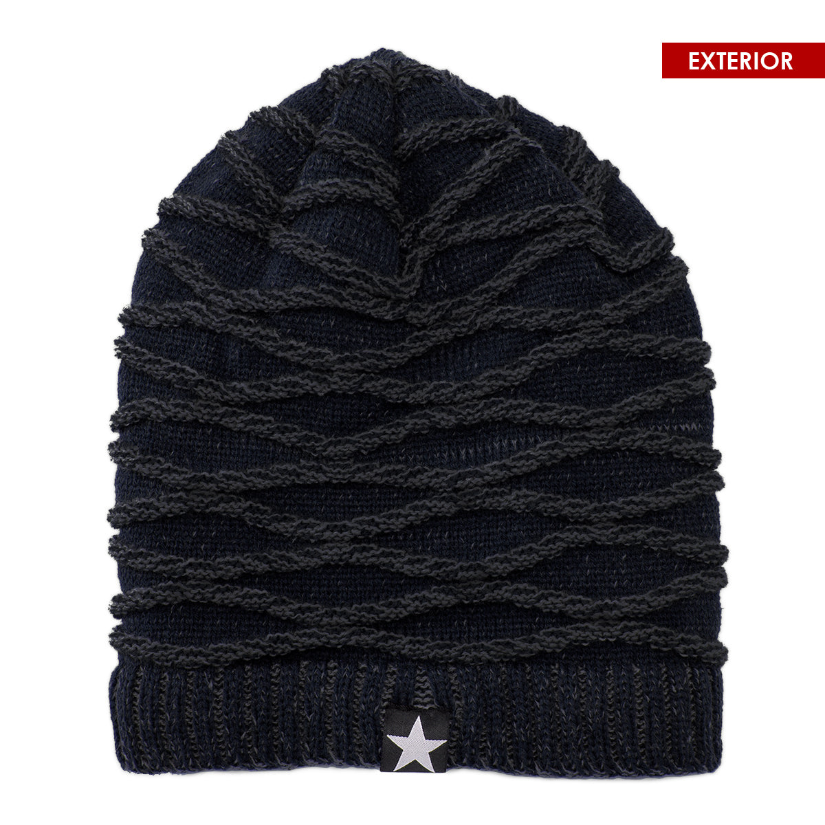 Pack x2 Gorros Tejido con Relieve y Forro Polar Azul y Café