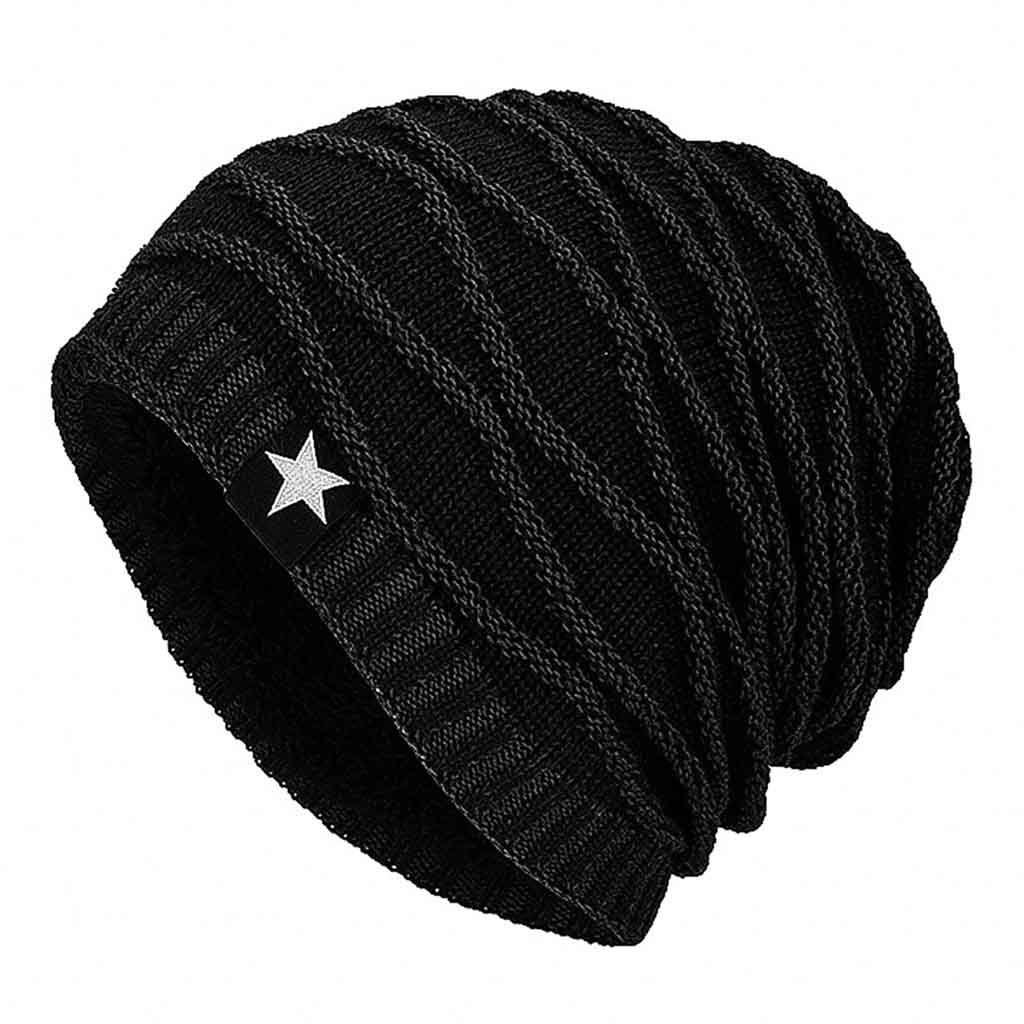 Gorro Tejido en Lana de Relieve con Forro de Polar Negro