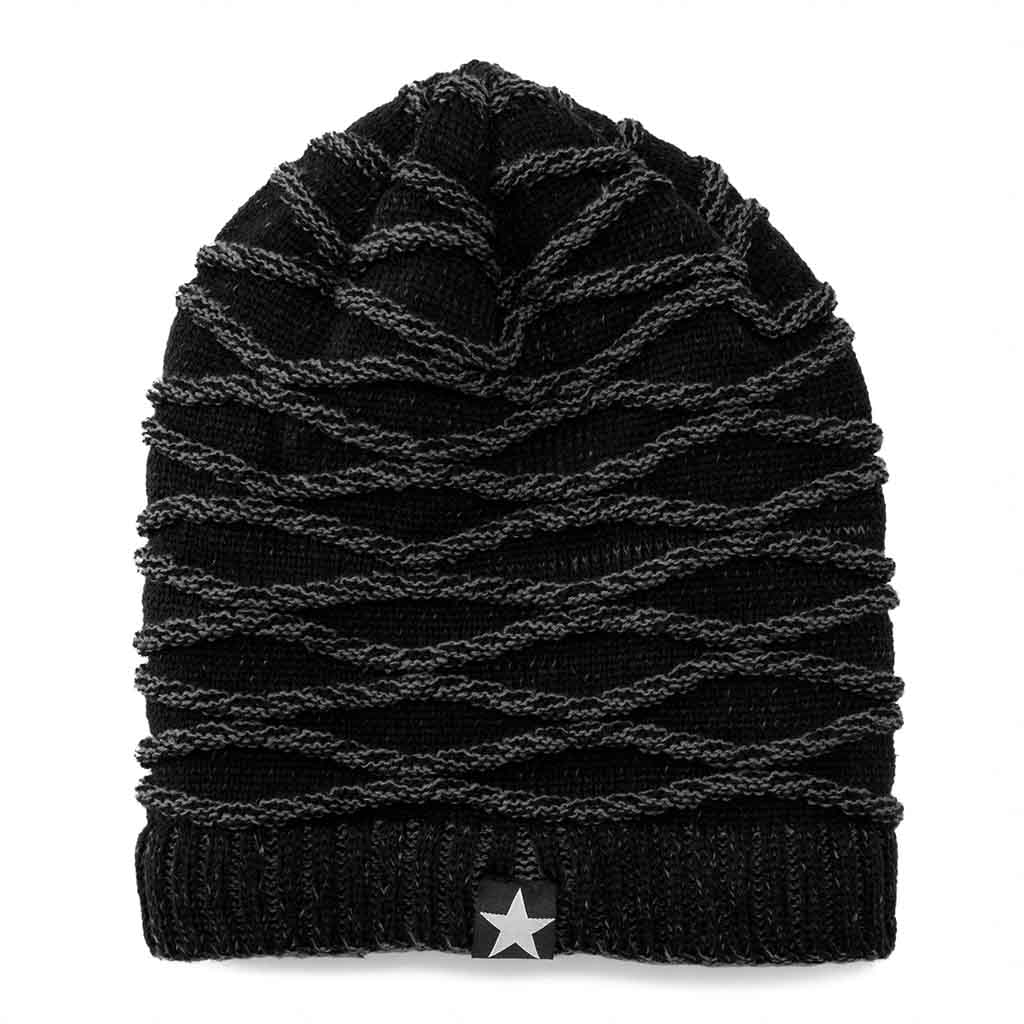 Gorro Tejido en Lana de Relieve con Forro de Polar Negro
