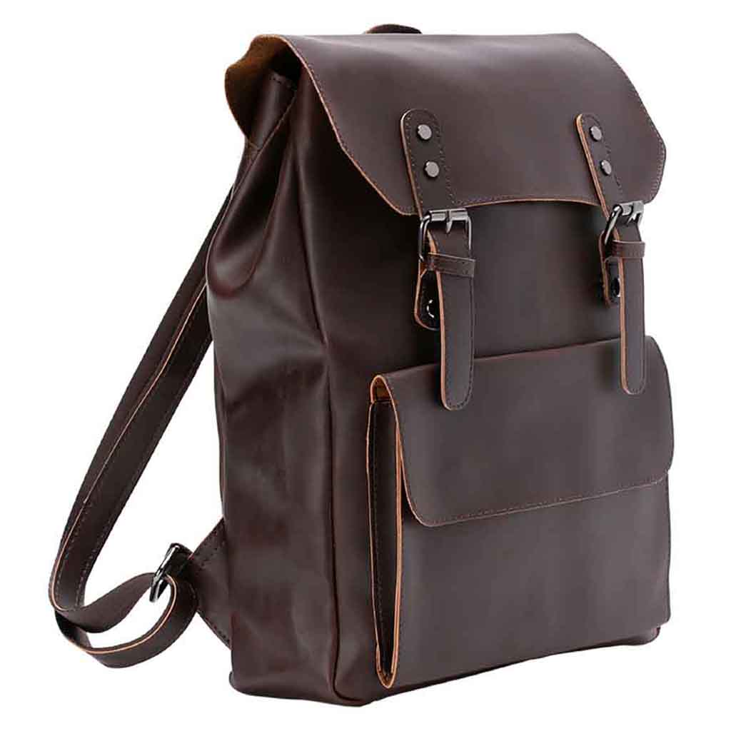 Mochila De Cuero Liso Color Marrón Hombre Mujer