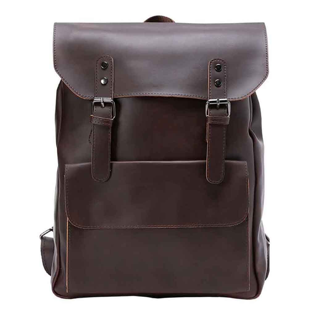 Mochila De Cuero Liso Color Marrón Hombre Mujer