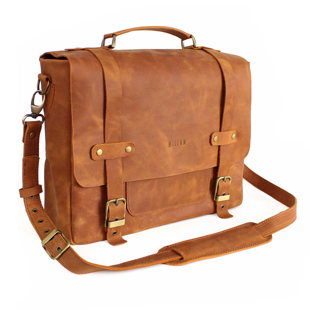 Bolso Cuero Hombre Maletín Bolso Mensajero Mujer Marrón