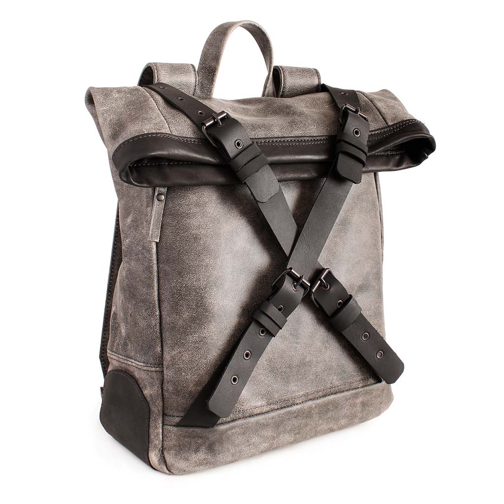 Mochila Cuero Negro Morral Notebook Hombre Correas Cruzadas