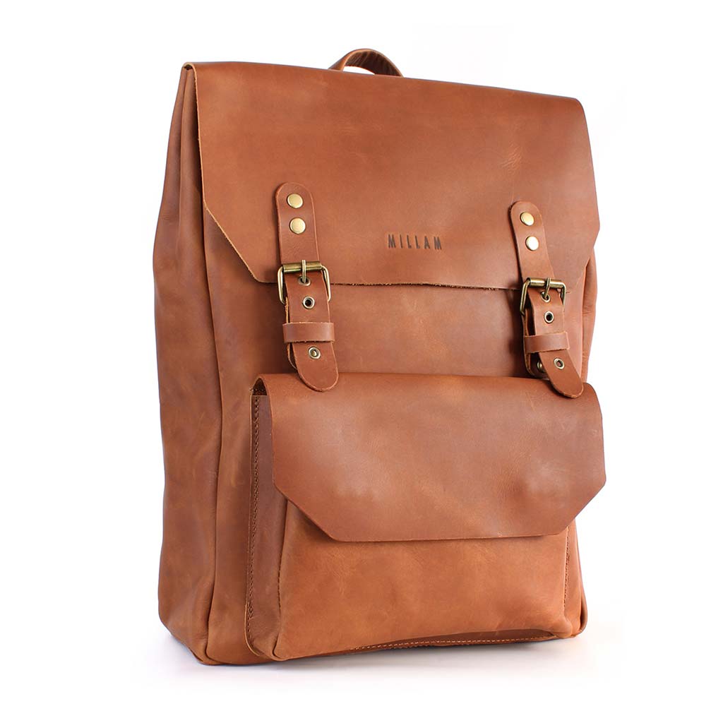 Mochila de Cuero Mujer Morral Mochila Notebook Hombre Café