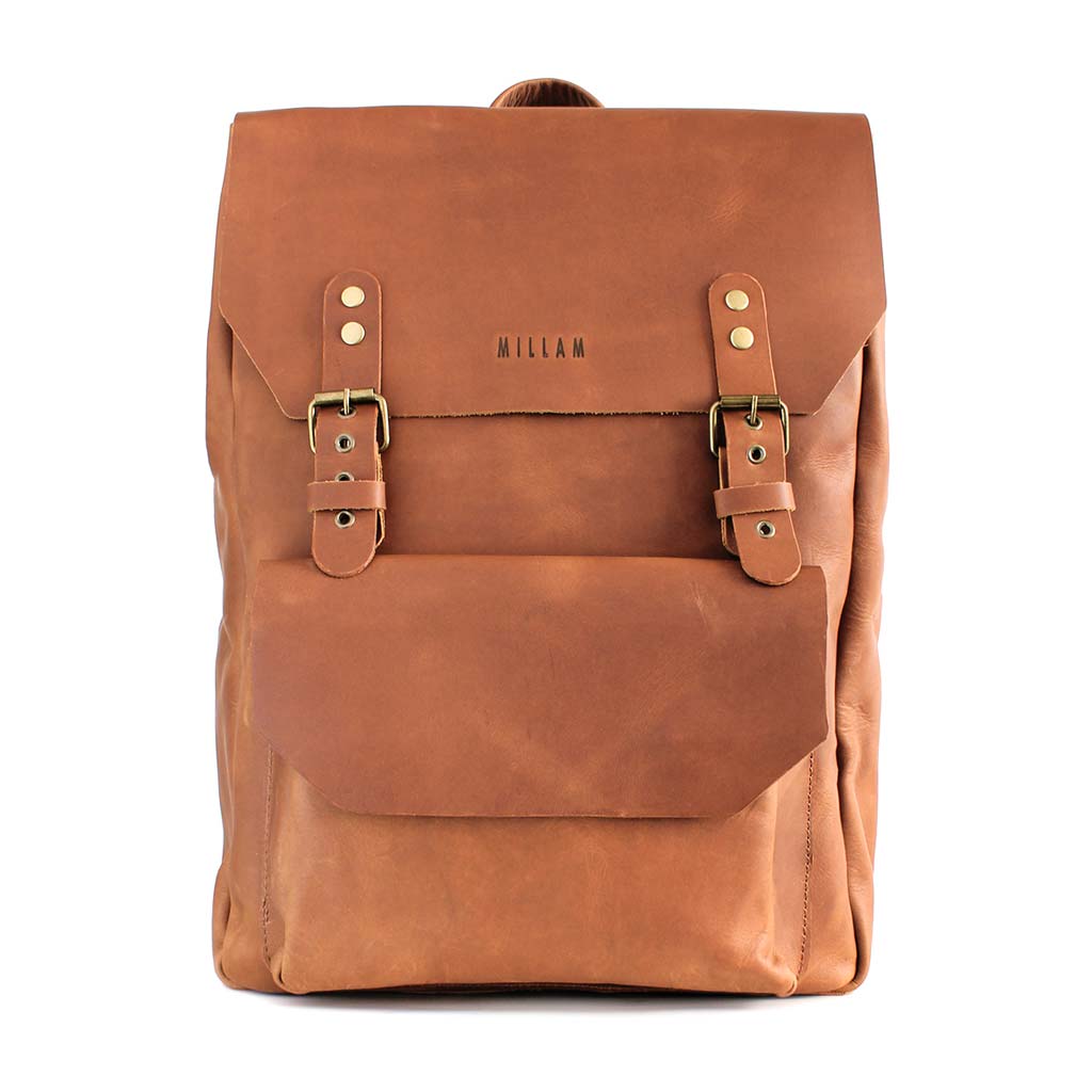 Mochila de Cuero Mujer Morral Mochila Notebook Hombre Café