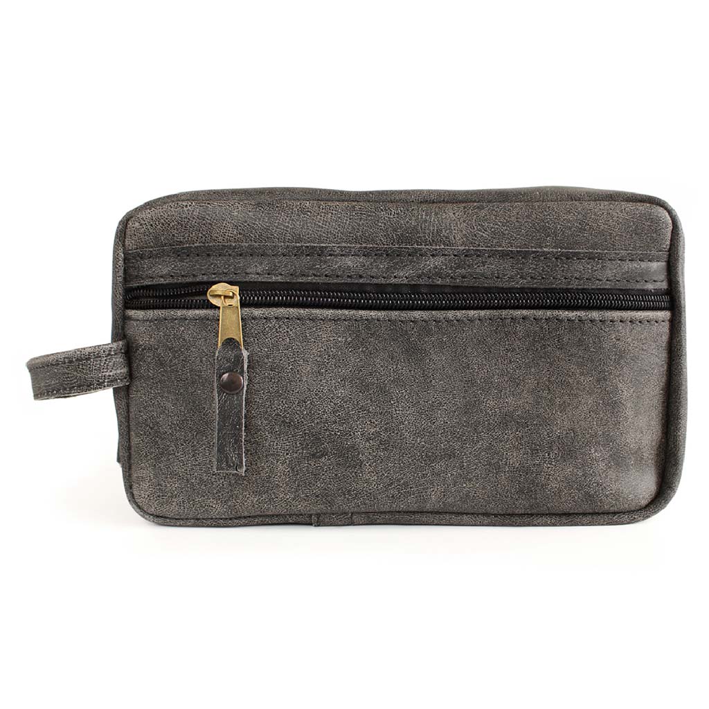 Neceser de Cuero Natural Gris con Bolsillo Externo