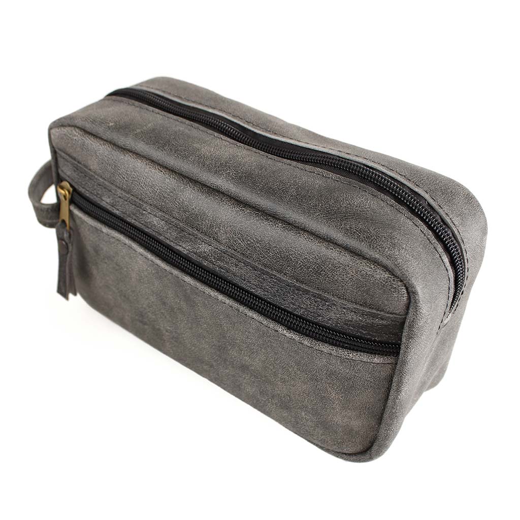 Neceser de Cuero Natural Gris con Bolsillo Externo