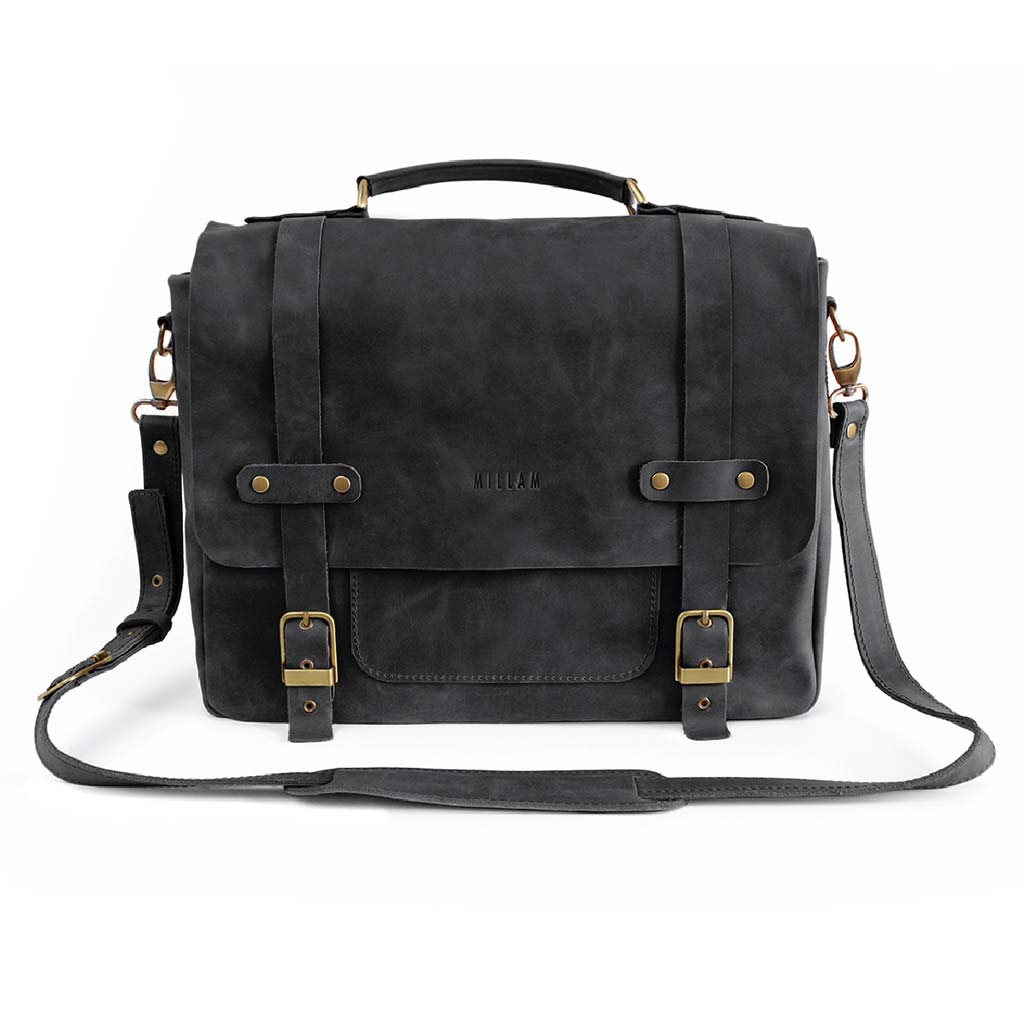 Maletin Mensajero Cuero Natural con doble hebilla Negro