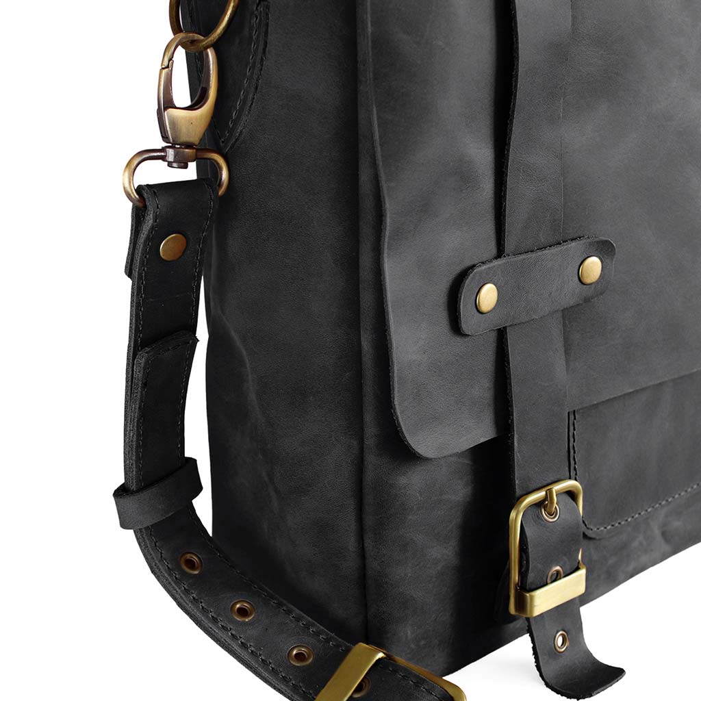 Maletin Mensajero Cuero Natural con doble hebilla Negro