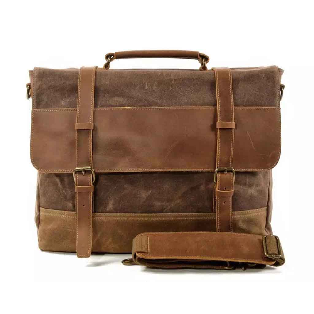 Maletín de Lona y Cuero con Correa Ajustable tipo Bandolera