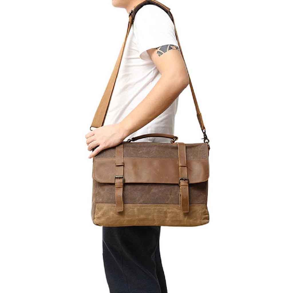 Maletín de Lona y Cuero con Correa Ajustable tipo Bandolera