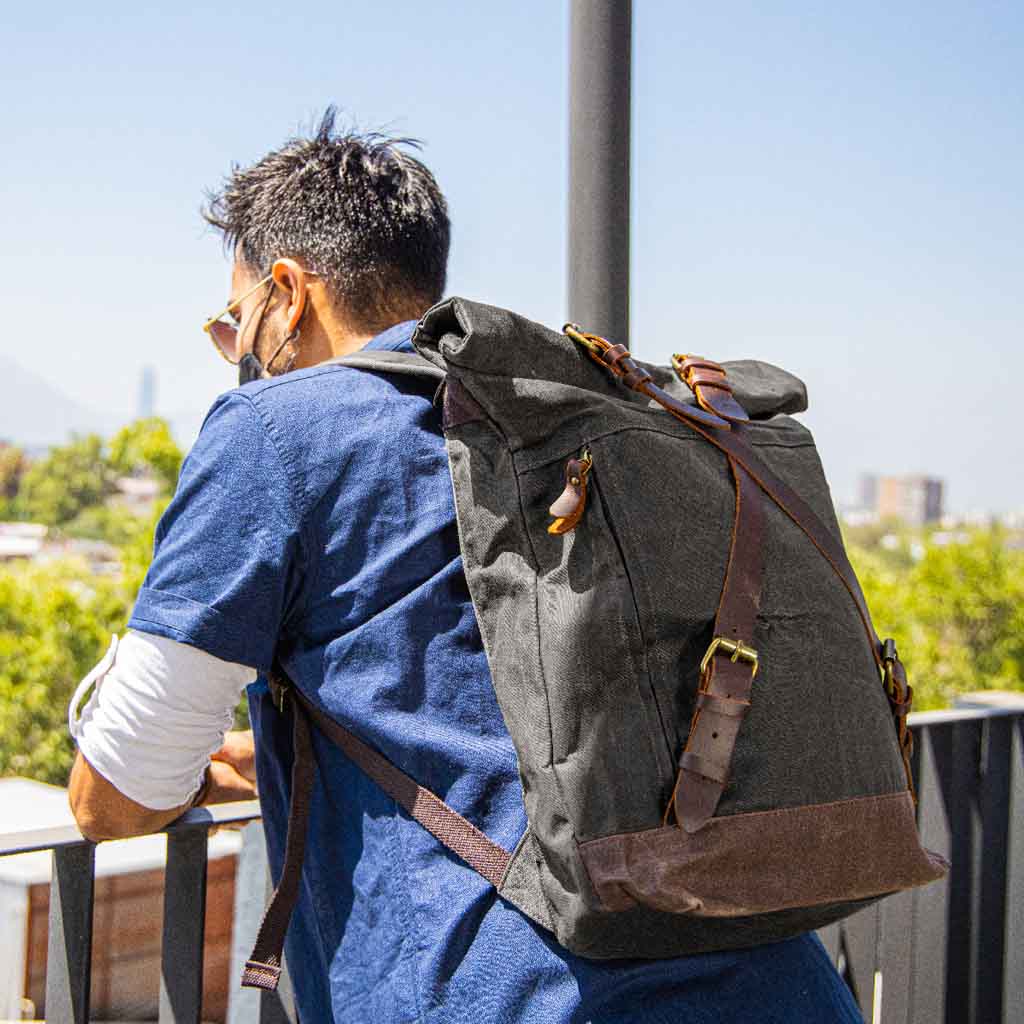 Mochila De Lona Con Cuero Juvenil Viajero Caballeros