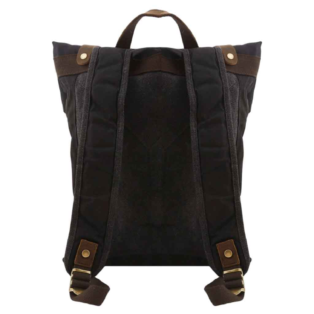 Mochila De Lona color Negro con correas de Cuero Cruzadas