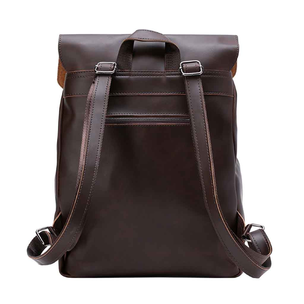 Mochila De Cuero Liso Color Marrón Hombre Mujer