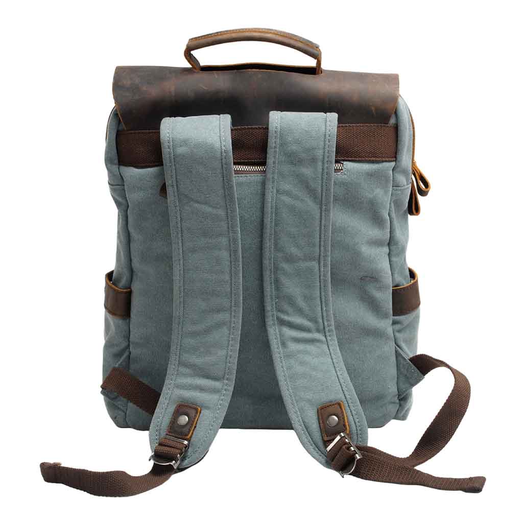 Mochila de Lona y Cuero Aguamarina Vintage con hebillas
