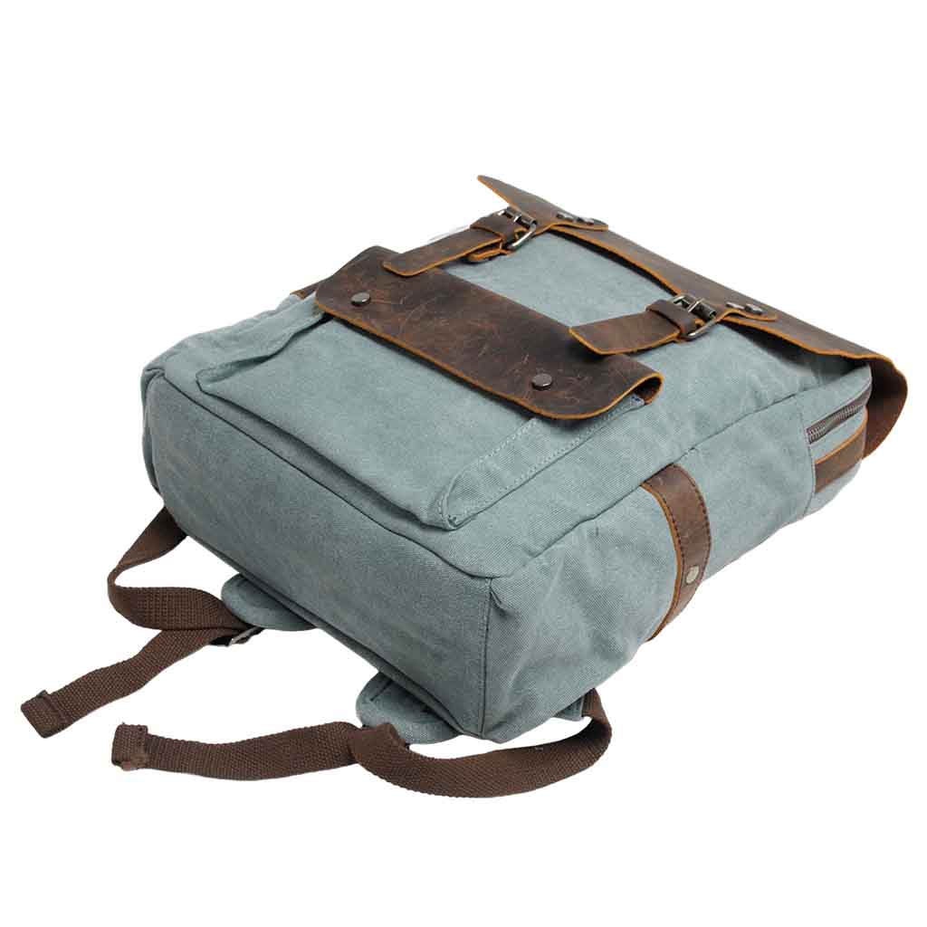 Mochila de Lona y Cuero Aguamarina Vintage con hebillas