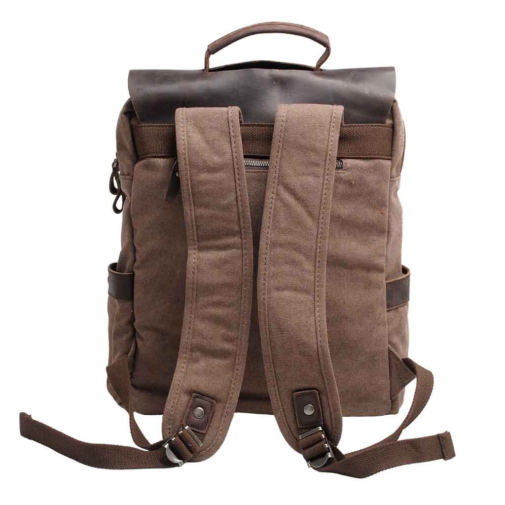 Mochila de Lona y Cuero Café Vintage con hebillas