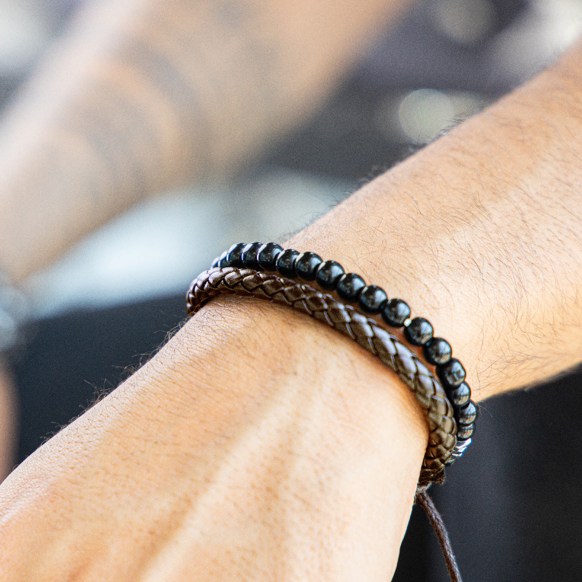 Pack 2 Pulseras Ajustable Cuero Simple y Doble Pulsera Cuero PVC Café