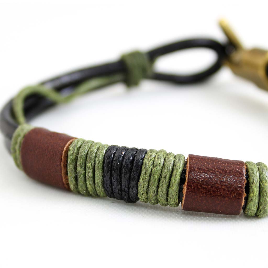 Pulseras de Cuero Negro Hombre Mujer Brazalete Hilos