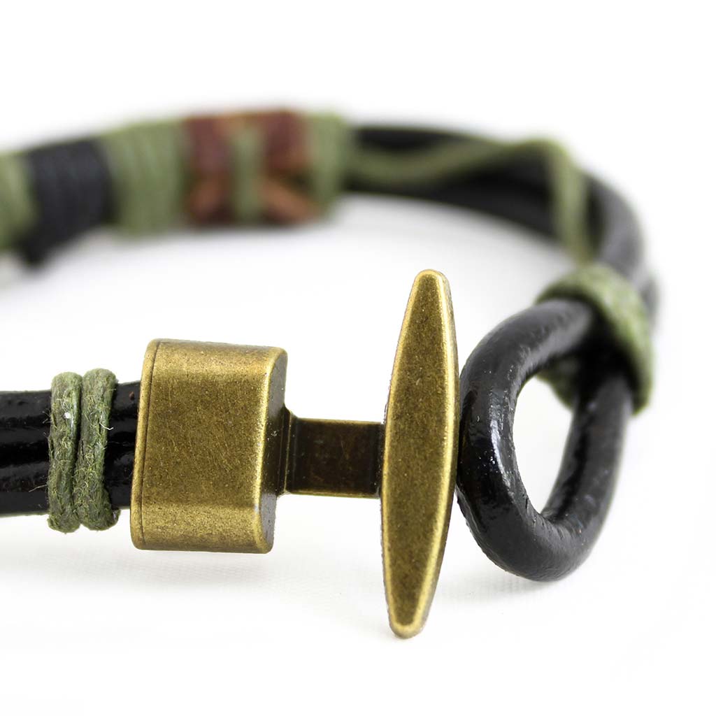 Pulseras de Cuero Negro Hombre Mujer Brazalete Hilos