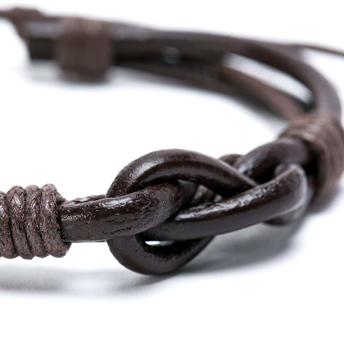 Pack Pulsera de cuero marrón con nudo y pulsera piedra volcánica larvikita