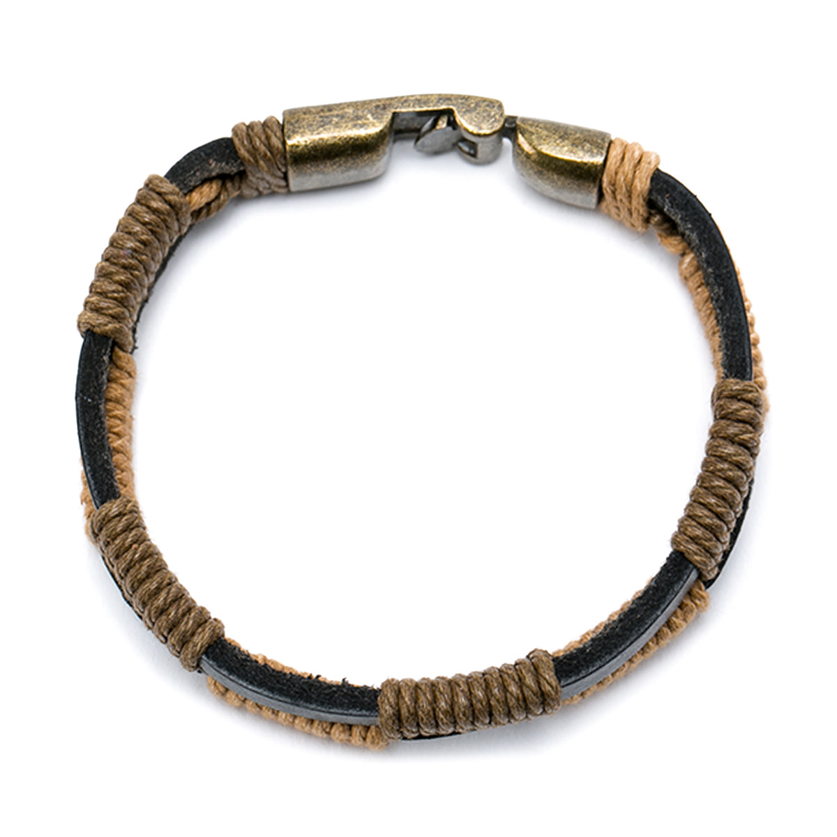 Pack 2 Pulseras Cuero Marrón ajustable y Pulsera Cuero e Hilos Café