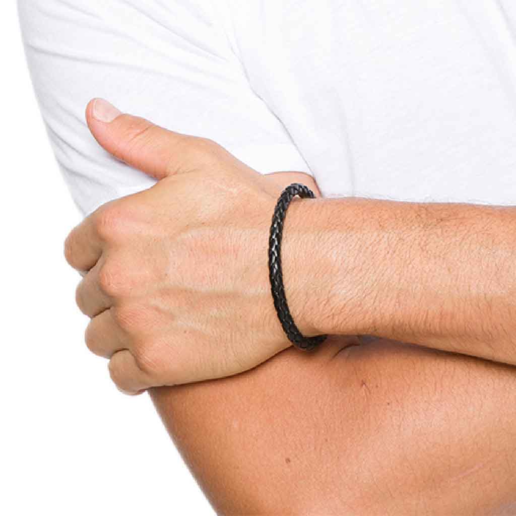Pulsera Cuero Tejida Moda Juvenil Hombre