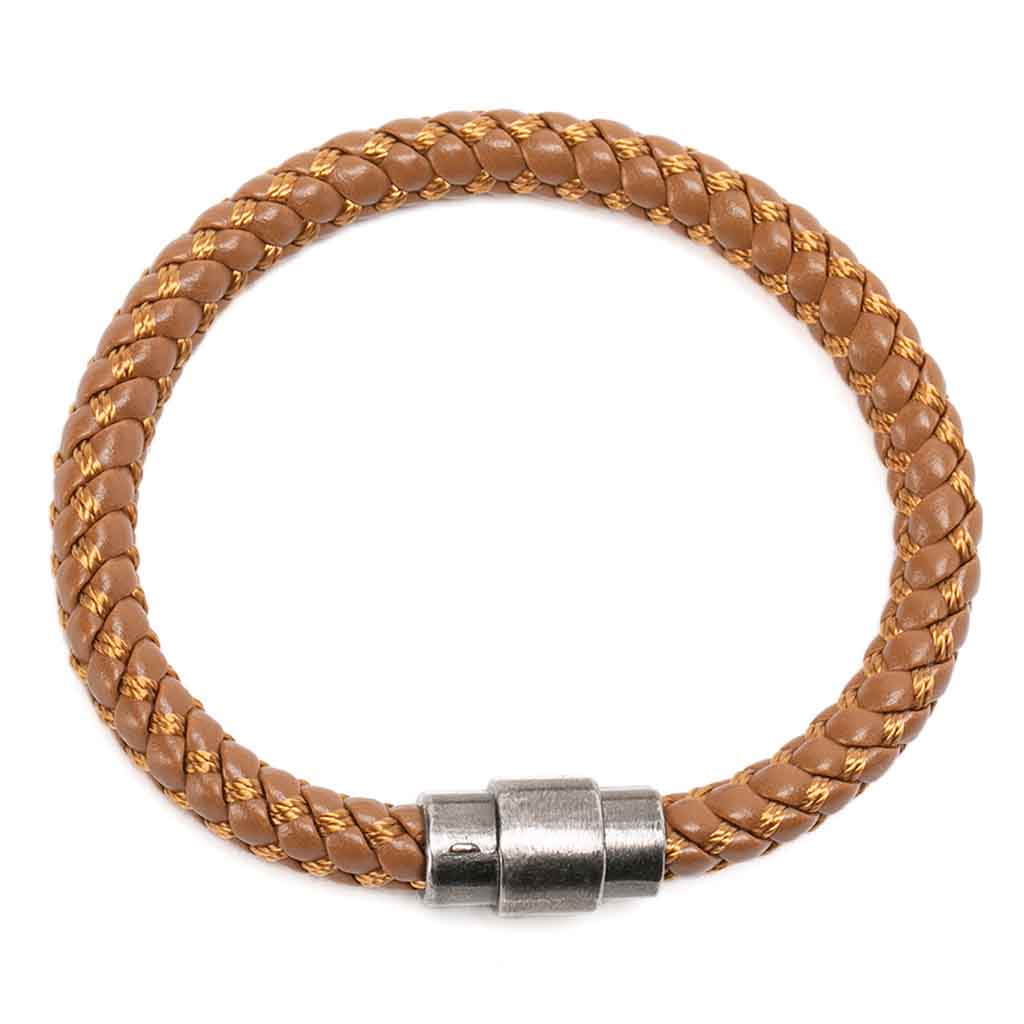 Pulsera de Hombre Cuero Entretejido Hilo Café