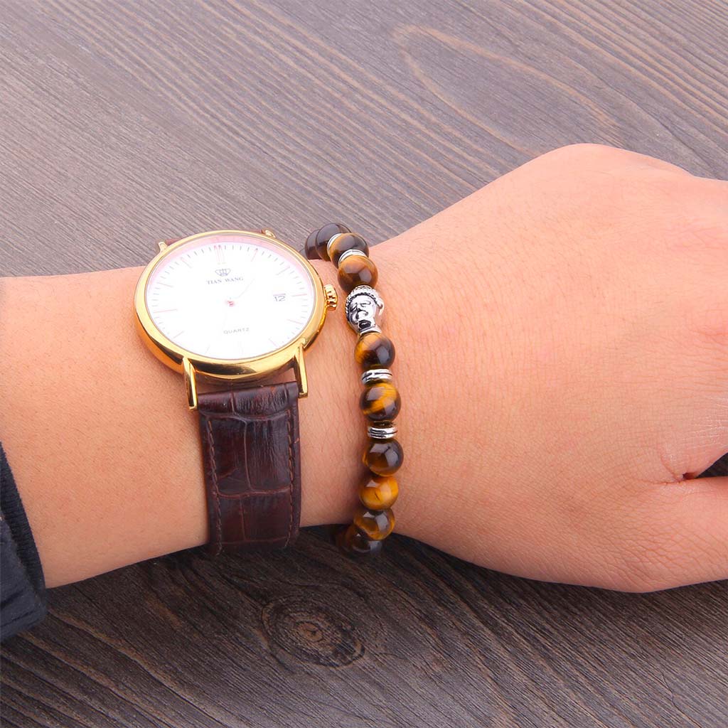 Pulseras para Hombre Pulseras Mujer Ojo de Tigre Buda
