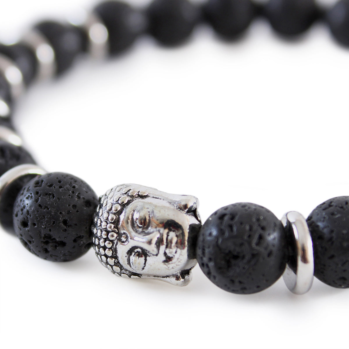 Pulsera Elástica de Piedra Volcánica con Buda