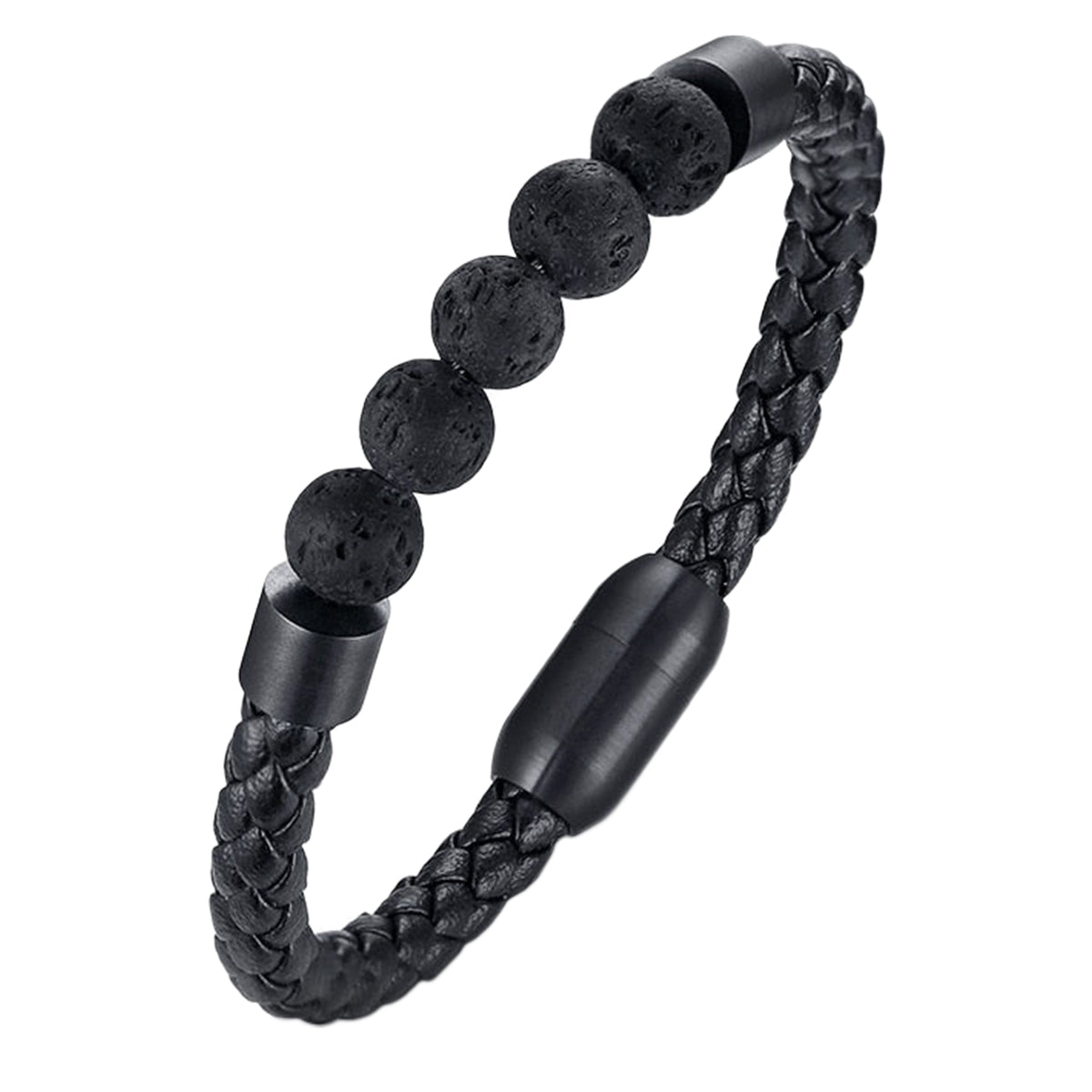 Set Collar Choker + Pulsera Cuero y Piedra Volcánica