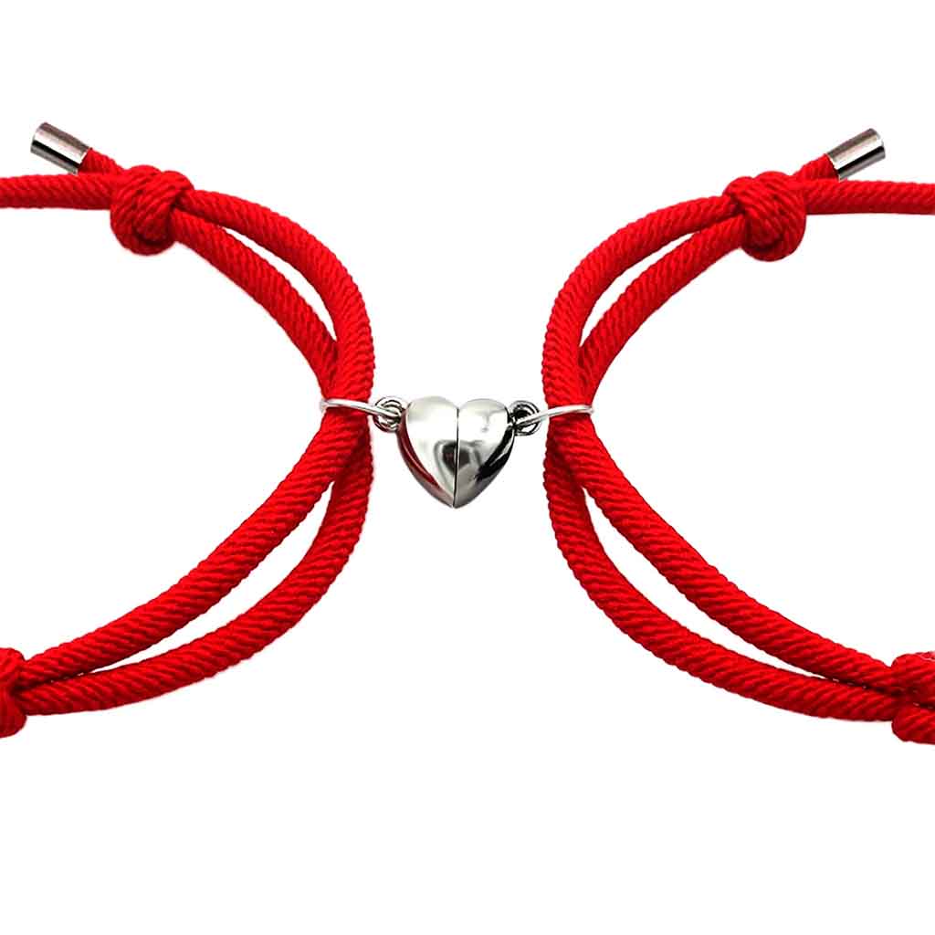 Pulseras de Parejas con Imán Corazón Roja Protección Par