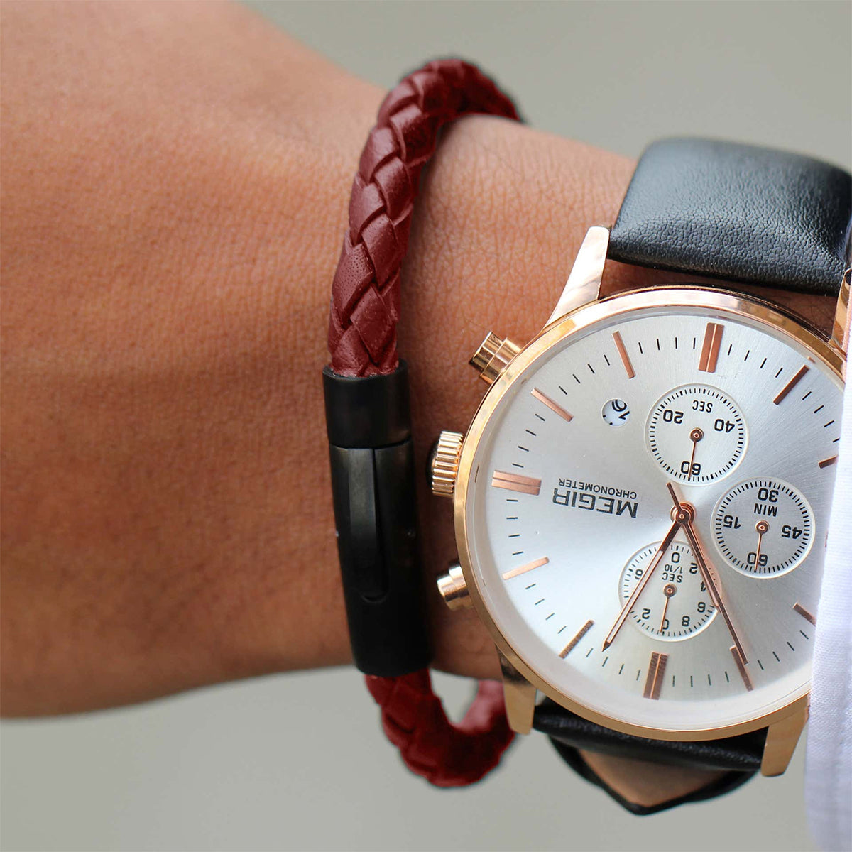 Pack 2 Pulseras de Cuero Hombre Rojo + Pulsera Piedras Buda